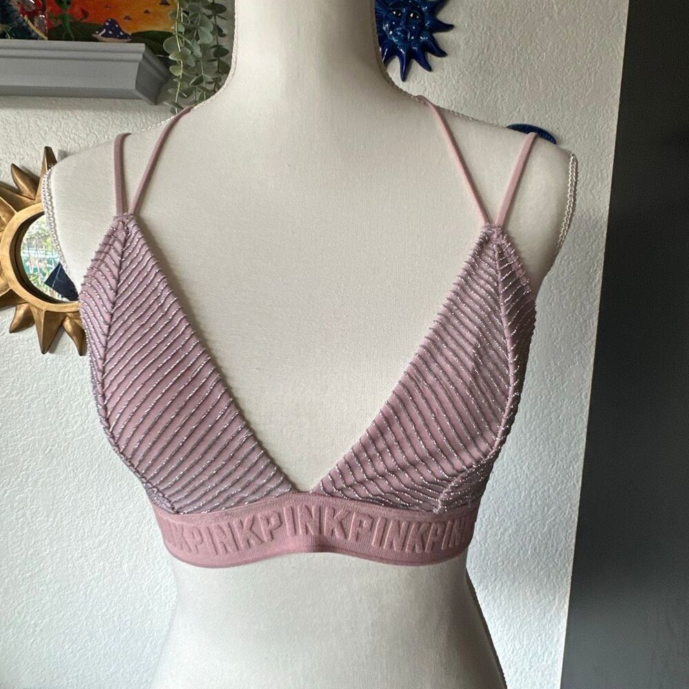Pink Victoria Secret Size Large Blush pink and silver bralette Bra - Picture 2 of 3